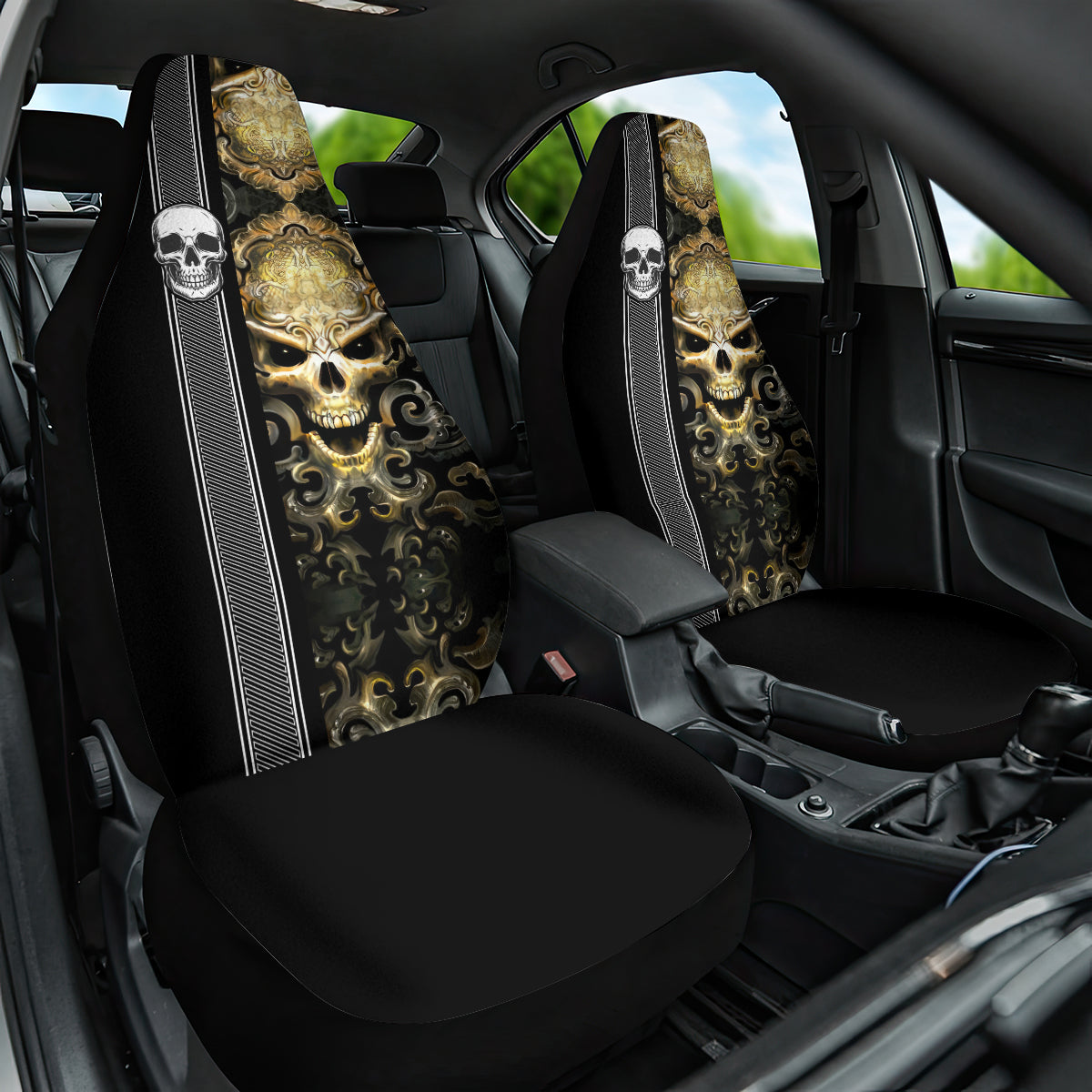 Golden Gothic Skull Car Seat Cover Embracing Ancient Elegance - Wonder Print Shop