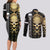 Golden Gothic Skull Couples Matching Long Sleeve Bodycon Dress and Long Sleeve Button Shirts Embracing Ancient Elegance - Wonder Print Shop