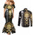 Golden Gothic Skull Couples Matching Mermaid Dress and Long Sleeve Button Shirts Embracing Ancient Elegance DT01