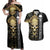 Golden Gothic Skull Couples Matching Off Shoulder Maxi Dress and Hawaiian Shirt Embracing Ancient Elegance - Wonder Print Shop