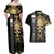 Golden Gothic Skull Couples Matching Off Shoulder Maxi Dress and Hawaiian Shirt Embracing Ancient Elegance - Wonder Print Shop