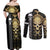 Golden Gothic Skull Couples Matching Off Shoulder Maxi Dress and Long Sleeve Button Shirts Embracing Ancient Elegance - Wonder Print Shop