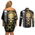 Golden Gothic Skull Couples Matching Off Shoulder Short Dress and Long Sleeve Button Shirts Embracing Ancient Elegance - Wonder Print Shop