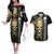 Golden Gothic Skull Couples Matching Off The Shoulder Long Sleeve Dress and Hawaiian Shirt Embracing Ancient Elegance - Wonder Print Shop