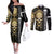 Golden Gothic Skull Couples Matching Off The Shoulder Long Sleeve Dress and Long Sleeve Button Shirts Embracing Ancient Elegance DT01