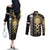 Golden Gothic Skull Couples Matching Off The Shoulder Long Sleeve Dress and Long Sleeve Button Shirts Embracing Ancient Elegance DT01