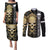 Golden Gothic Skull Couples Matching Puletasi Dress and Long Sleeve Button Shirts Embracing Ancient Elegance - Wonder Print Shop