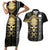 Golden Gothic Skull Couples Matching Short Sleeve Bodycon Dress and Hawaiian Shirt Embracing Ancient Elegance - Wonder Print Shop