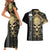 Golden Gothic Skull Couples Matching Short Sleeve Bodycon Dress and Hawaiian Shirt Embracing Ancient Elegance - Wonder Print Shop