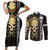 Golden Gothic Skull Couples Matching Short Sleeve Bodycon Dress and Long Sleeve Button Shirts Embracing Ancient Elegance - Wonder Print Shop