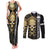 Golden Gothic Skull Couples Matching Tank Maxi Dress and Long Sleeve Button Shirts Embracing Ancient Elegance - Wonder Print Shop