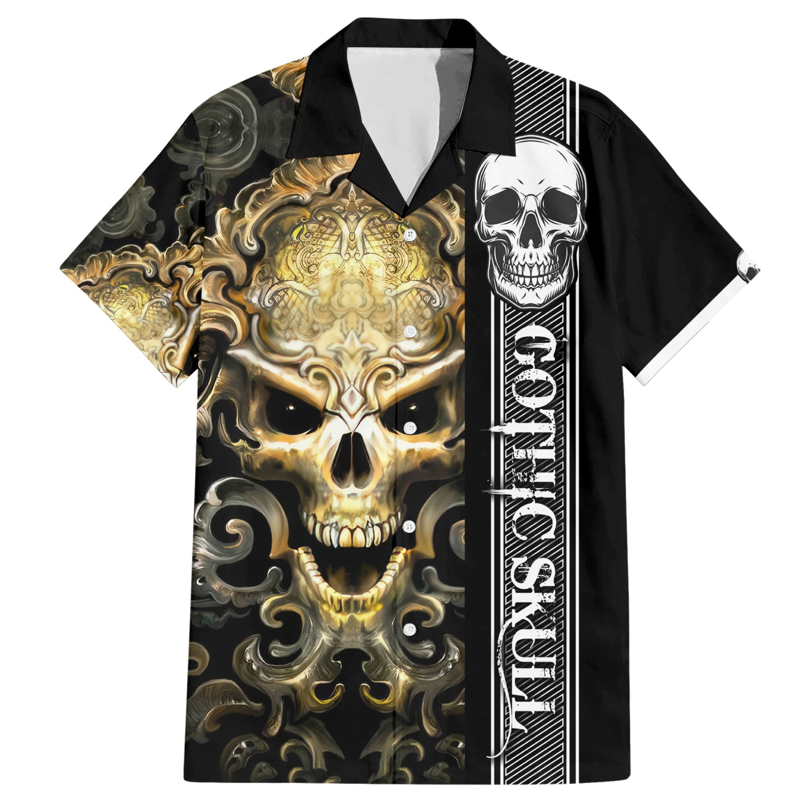 Golden Gothic Skull Hawaiian Shirt Embracing Ancient Elegance - Wonder Print Shop