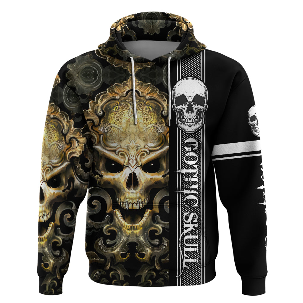 Golden Gothic Skull Hoodie Embracing Ancient Elegance - Wonder Print Shop