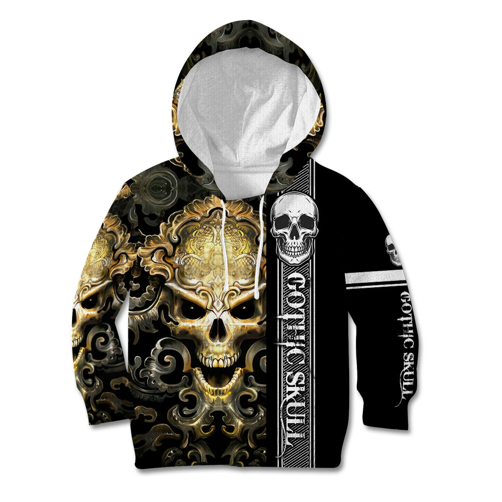 Golden Gothic Skull Kid Hoodie Embracing Ancient Elegance - Wonder Print Shop