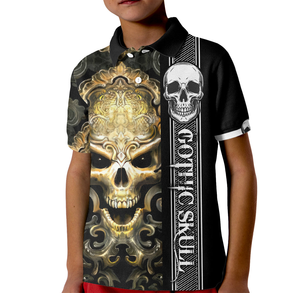 Golden Gothic Skull Kid Polo Shirt Embracing Ancient Elegance - Wonder Print Shop