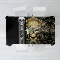 Black gothic skull tablecloth with gold ornate skull and filigree, rectangular cover