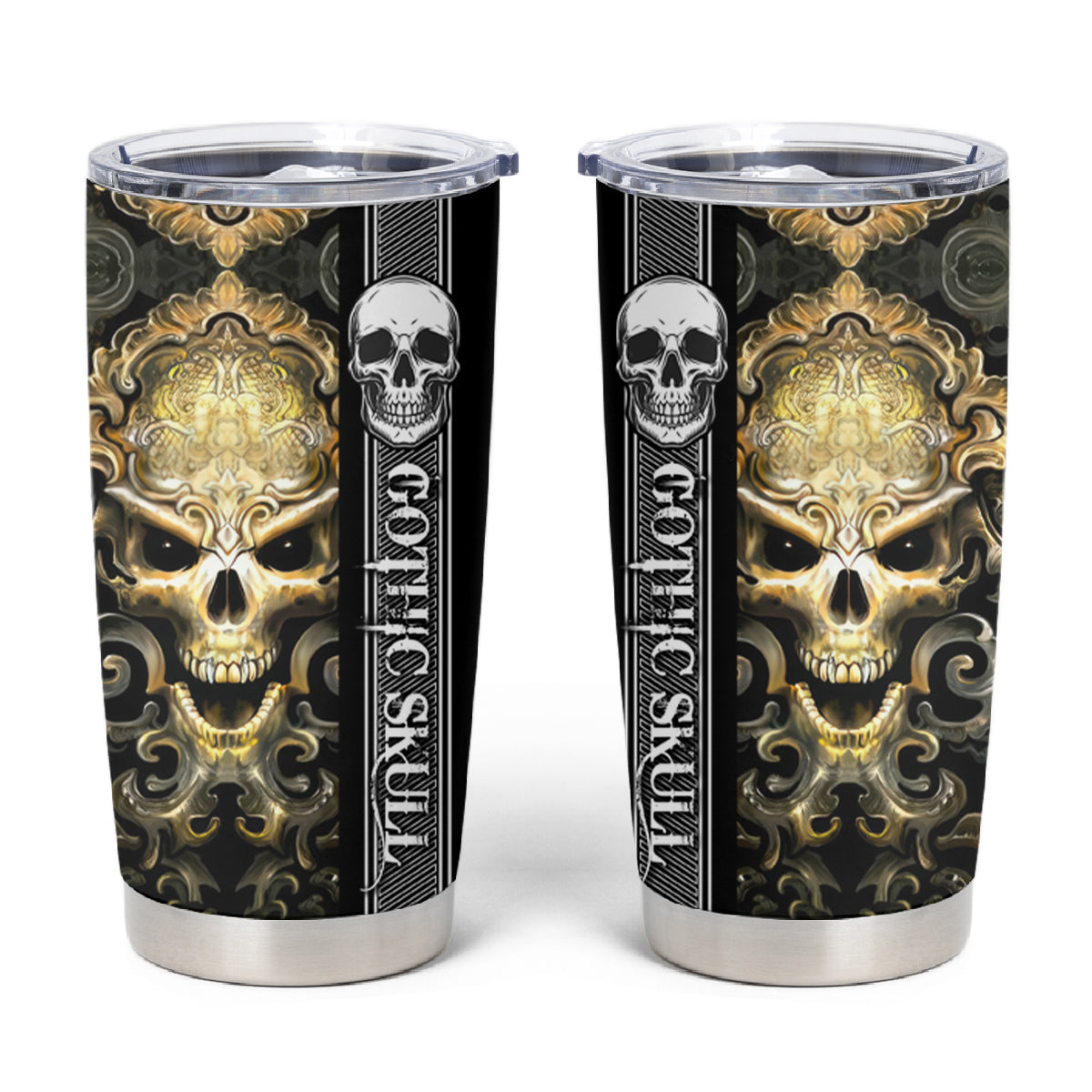 Golden Gothic Skull Tumbler Cup Embracing Ancient Elegance