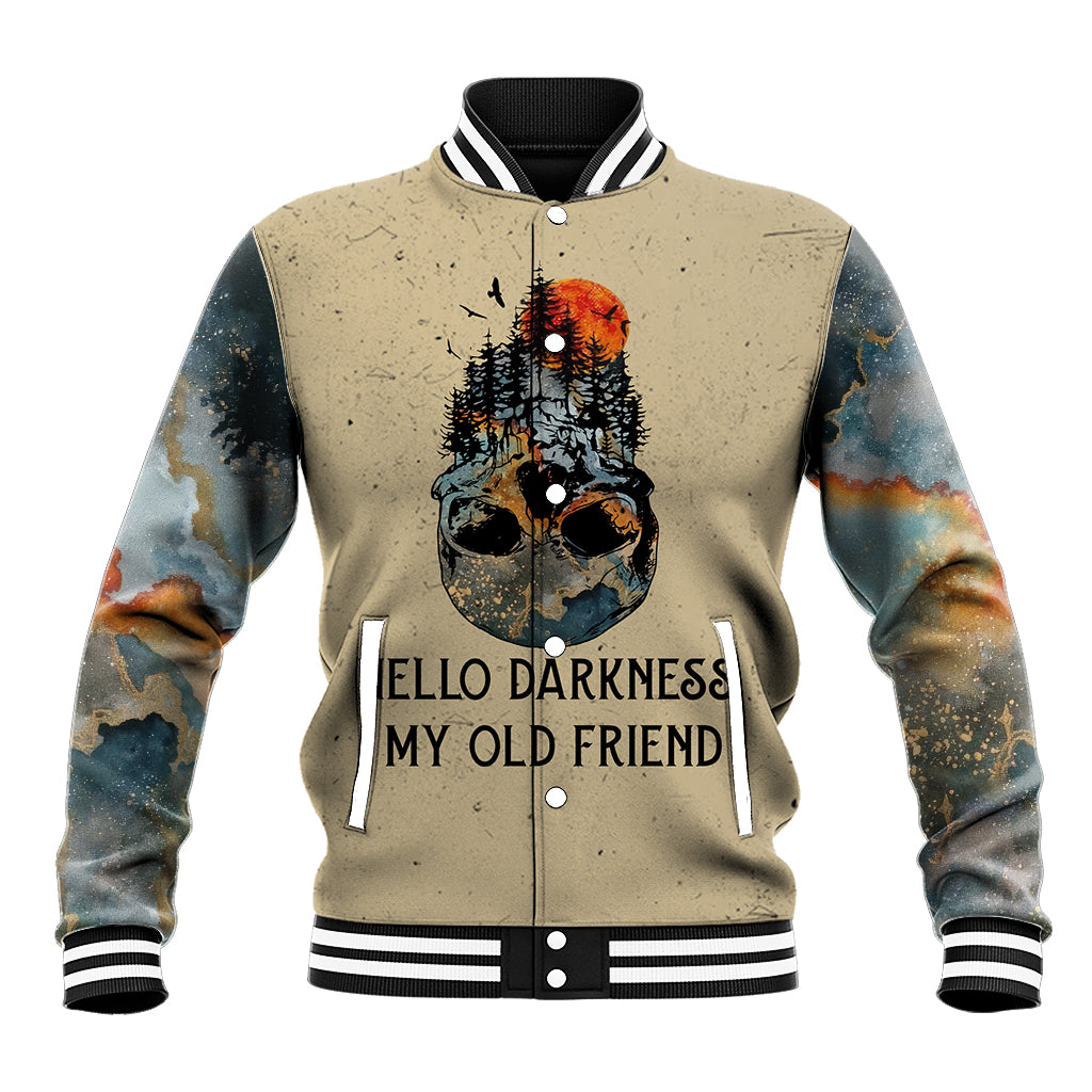 Skull Baseball Jacket Hello Darkness My Old Friend - Wonder Print Shop