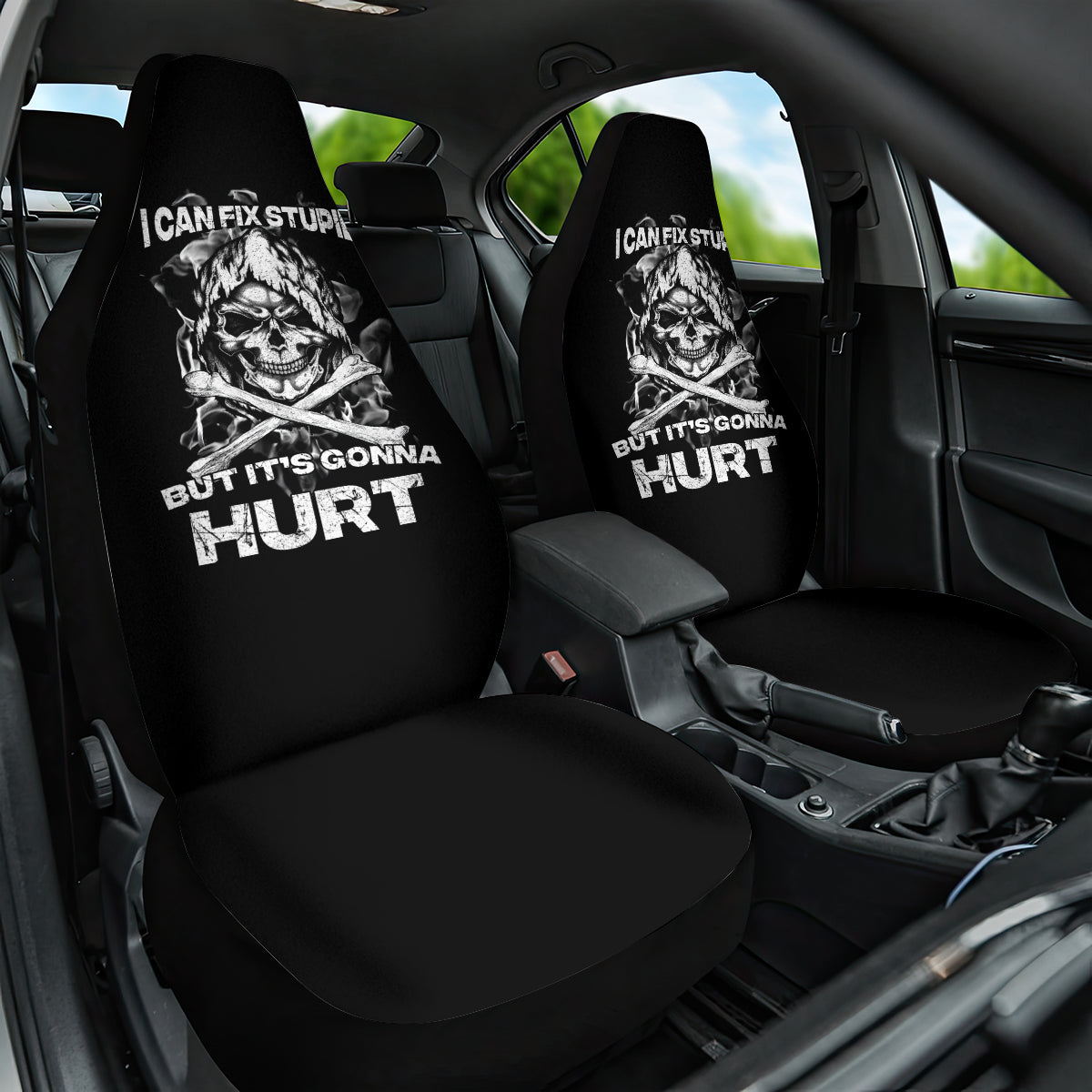 Skull Car Seat Cover I Can Fix Stupid - Wonder Print Shop