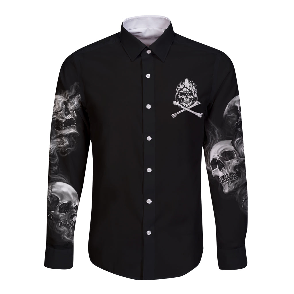 Skull Long Sleeve Button Shirt I Can Fix Stupid - Wonder Print Shop