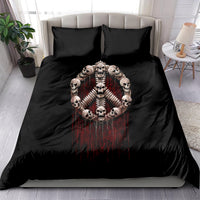 Black bedding set with red drips and skeleton halo graphic on duvet