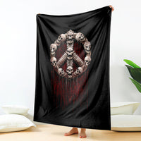 Black skull angel skeleton throw blanket held upright with red dripping design