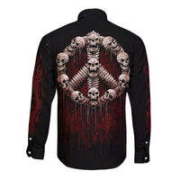 Black long sleeve button shirt with back skull hands and red drips design
