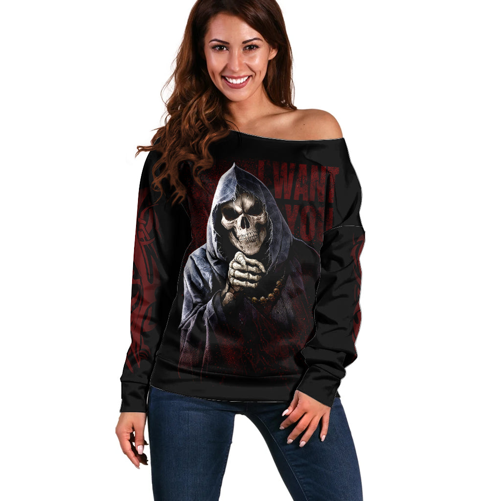 Reaper Off Shoulder Sweater Uncle Death Angel Peace Skull - Wonder Print Shop