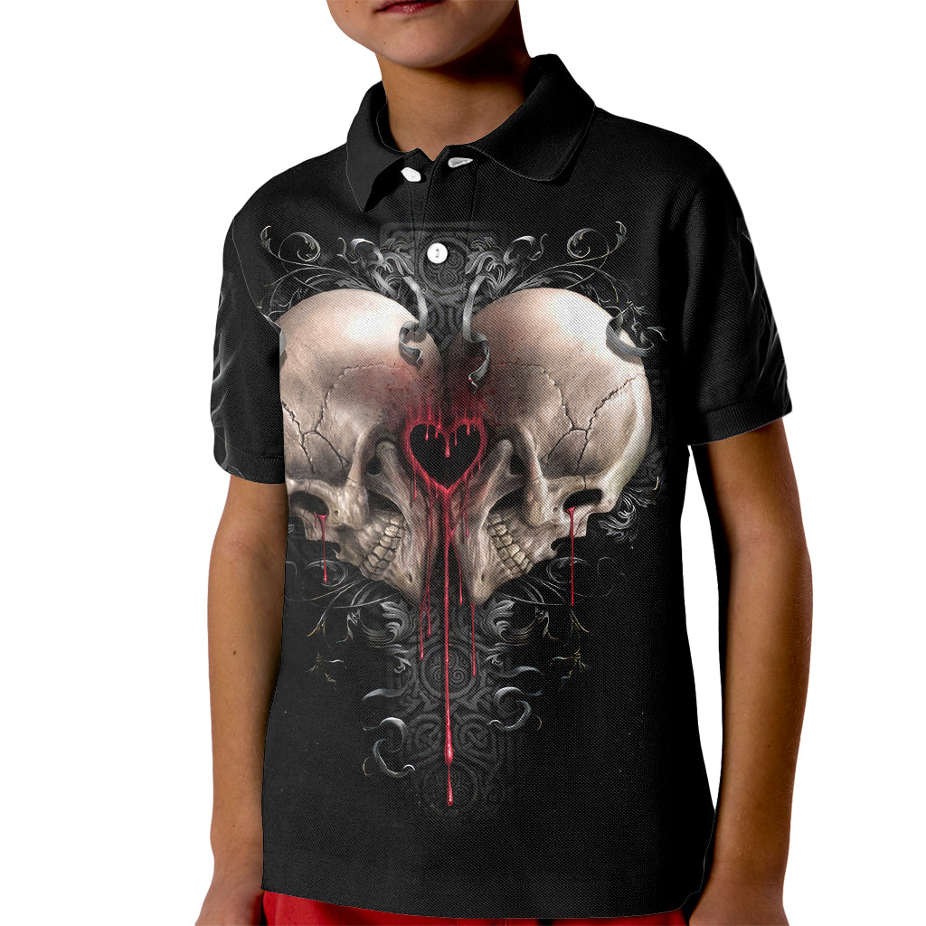 Reaper Heart Kid Polo Shirt Eternal Embrace - Uniting Souls in the Realm of Skulls - Wonder Print Shop