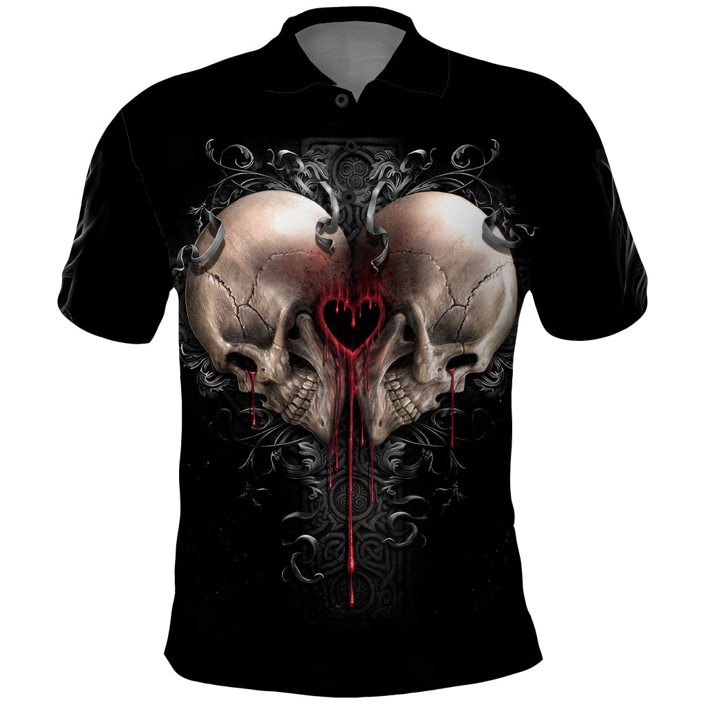 Reaper Heart Polo Shirt Eternal Embrace - Uniting Souls in the Realm of Skulls - Wonder Print Shop