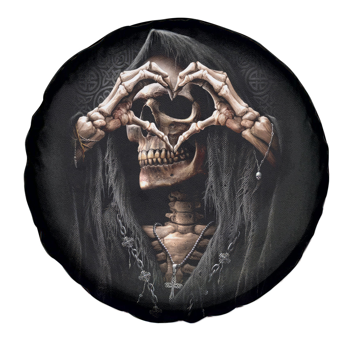 Reaper Heart Spare Tire Cover Eternal Embrace - Uniting Souls in the Realm of Skulls - Wonder Print Shop