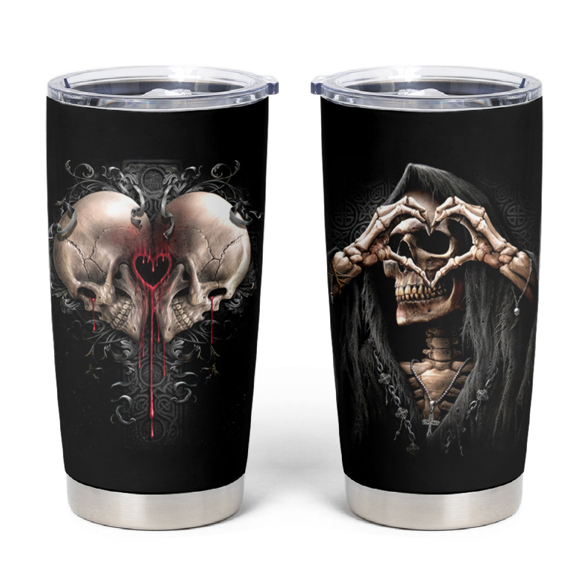 Reaper Heart Tumbler Cup Eternal Embrace - Uniting Souls in the Realm of Skulls