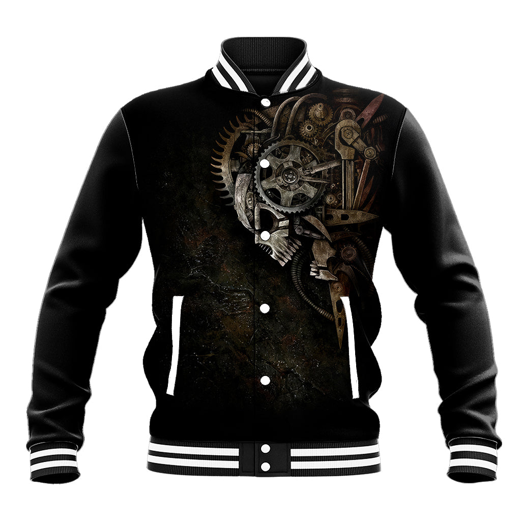 Unveiling the Mechanical Skull Baseball Jacket Cybernetic Enigma - Wonder Print Shop