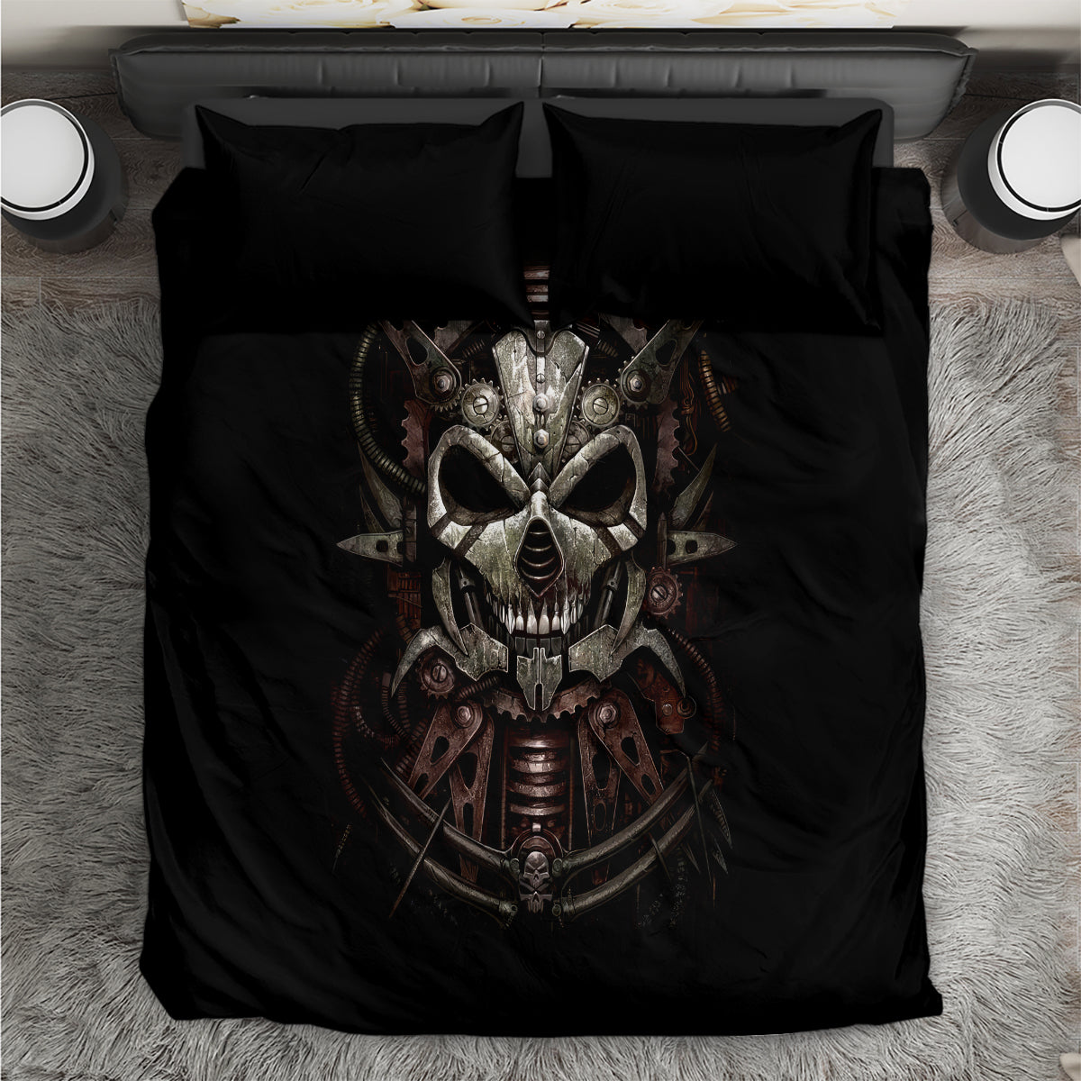 Unveiling the Mechanical Skull Bedding Set Cybernetic Enigma - Wonder Print Shop