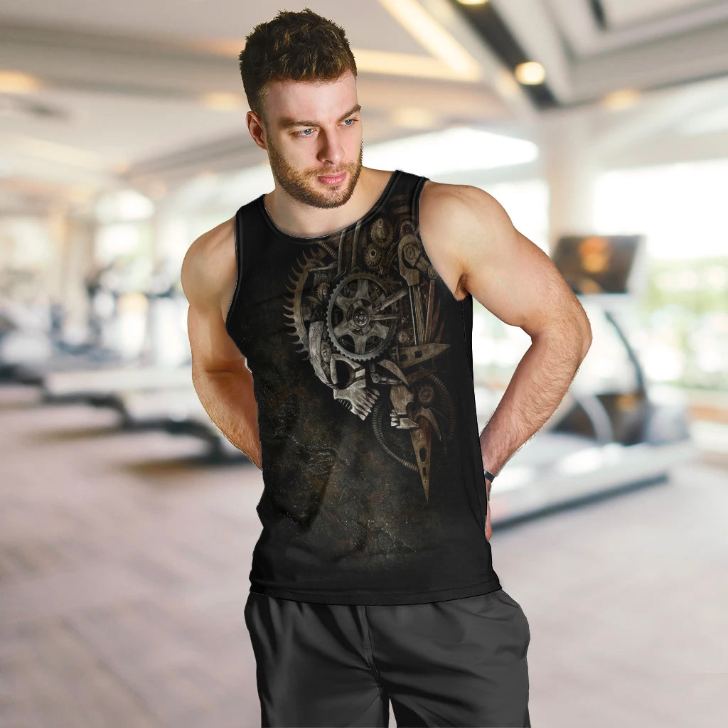 Unveiling the Mechanical Skull Men Tank Top Cybernetic Enigma DT01