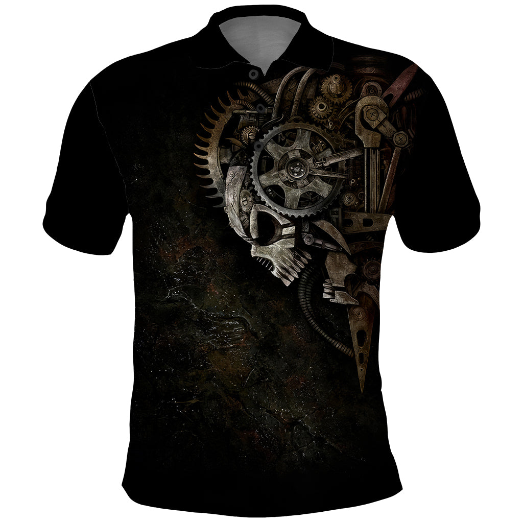 Unveiling the Mechanical Skull Polo Shirt Cybernetic Enigma - Wonder Print Shop