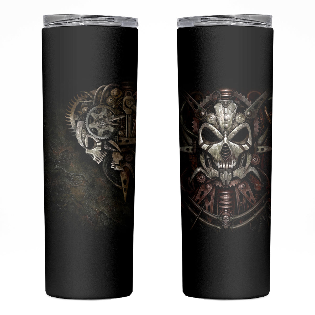 Unveiling the Mechanical Skull Skinny Tumbler Cybernetic Enigma