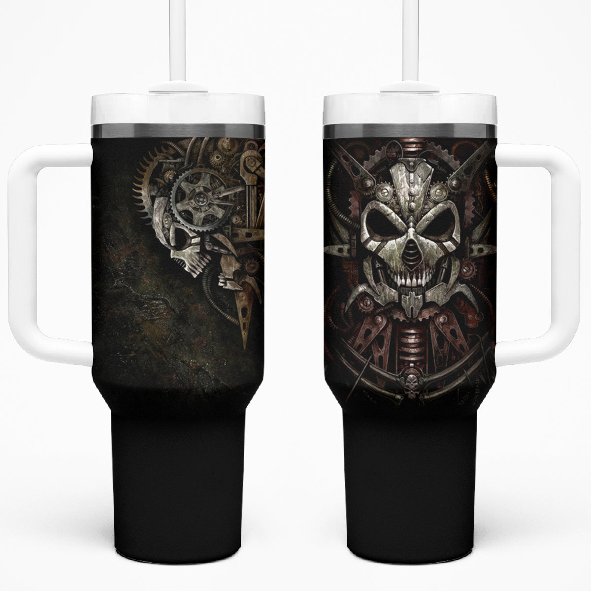 Unveiling the Mechanical Skull Tumbler With Handle Cybernetic Enigma