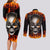 Metal Skull Couples Matching Long Sleeve Bodycon Dress and Long Sleeve Button Shirts Infernal Chains in Fiery Abyss - Wonder Print Shop