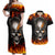 Metal Skull Couples Matching Off Shoulder Maxi Dress and Hawaiian Shirt Infernal Chains in Fiery Abyss - Wonder Print Shop