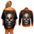 Metal Skull Couples Matching Off Shoulder Short Dress and Long Sleeve Button Shirts Infernal Chains in Fiery Abyss - Wonder Print Shop