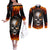 Metal Skull Couples Matching Off The Shoulder Long Sleeve Dress and Long Sleeve Button Shirts Infernal Chains in Fiery Abyss DT01