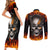 Metal Skull Couples Matching Short Sleeve Bodycon Dress and Long Sleeve Button Shirts Infernal Chains in Fiery Abyss - Wonder Print Shop