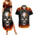 Metal Skull Couples Matching Summer Maxi Dress and Hawaiian Shirt Infernal Chains in Fiery Abyss - Wonder Print Shop