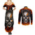 Metal Skull Couples Matching Summer Maxi Dress and Long Sleeve Button Shirts Infernal Chains in Fiery Abyss - Wonder Print Shop