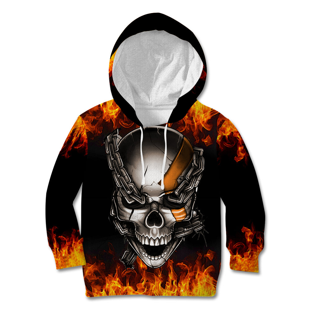 Metal Skull Kid Hoodie Infernal Chains in Fiery Abyss - Wonder Print Shop