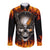 Metal Skull Long Sleeve Button Shirt Infernal Chains in Fiery Abyss - Wonder Print Shop