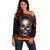 Metal Skull Off Shoulder Sweater Infernal Chains in Fiery Abyss - Wonder Print Shop