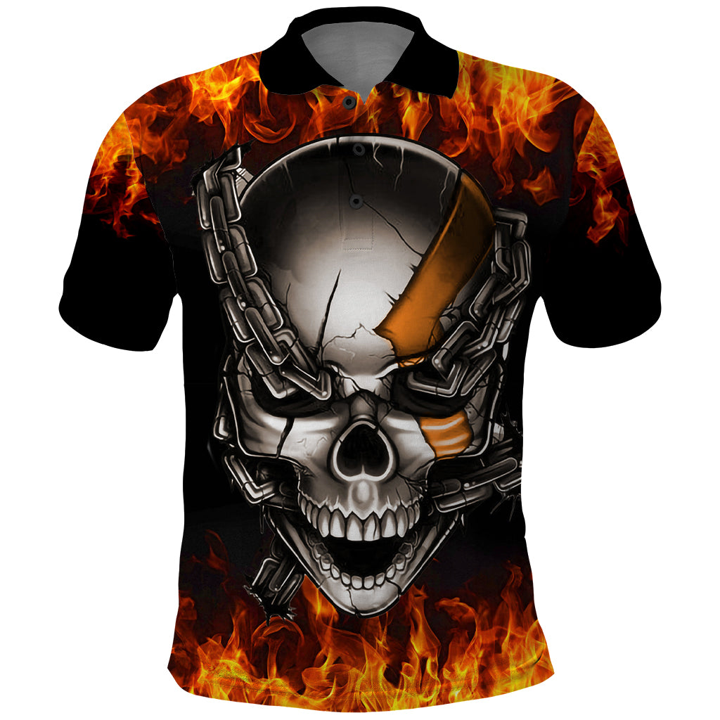 Metal Skull Polo Shirt Infernal Chains in Fiery Abyss - Wonder Print Shop