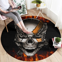 Round black skull chain rug, large skull with chains and flames